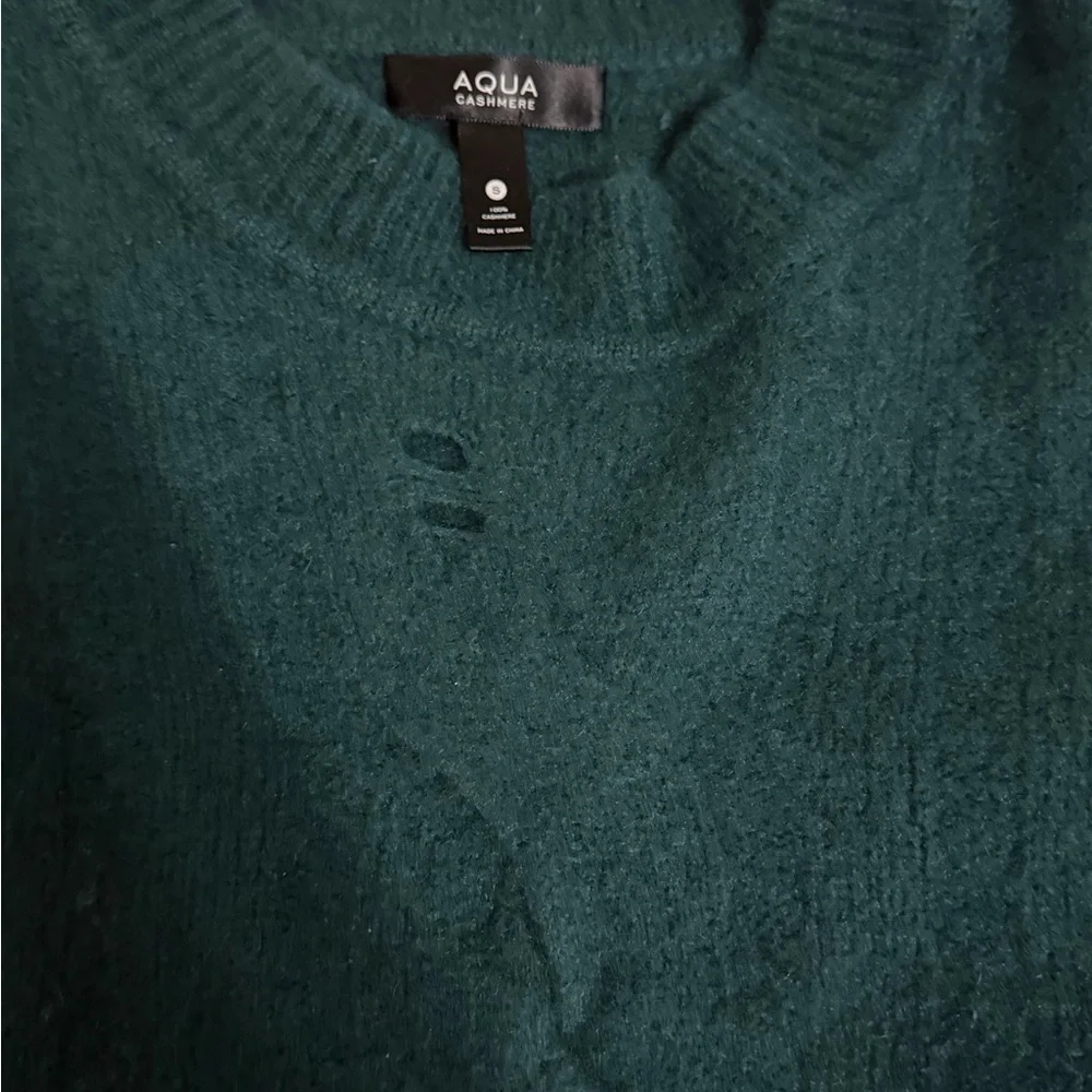 Aqua Distressed Teal Crew Neck Sweater